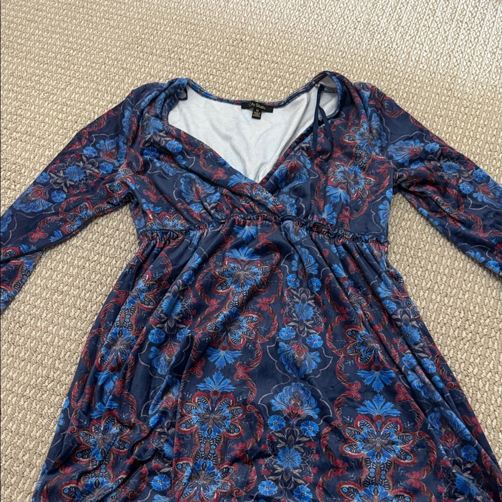 City Studio Blue and Red Floral Long Sleeve Dress
